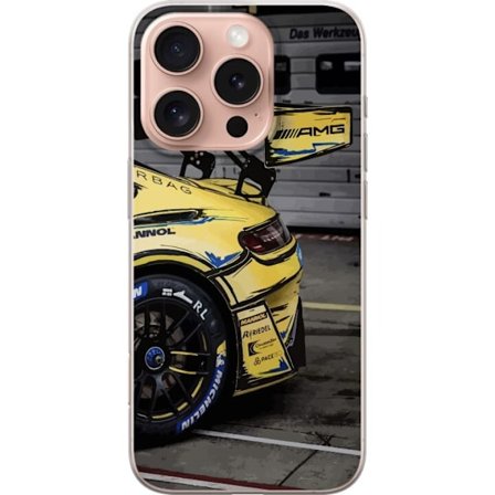Kompatibelt Mobildeksel til Apple Apple iPhone 16 Pro Mercedes AMG plakat sportsbil racerbil gul design luksus bil tysk merke motorsport kunst