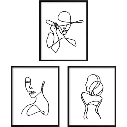 3 stk. Plakater Minimalistisk Strekkunsttrykk Abstrakt Strek Veggkunst Kunstplakat Vanntett Svart og Hvitt Ansikt Tegning Malerier Bilde - Uten Ramme