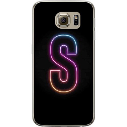 Kompatibel Mobilcover til Samsung Samsung Galaxy S6 Neonbogstav S i lyserød og blå toner mod en mørk baggrund, stilfuld bogstavkunst med retro-futu