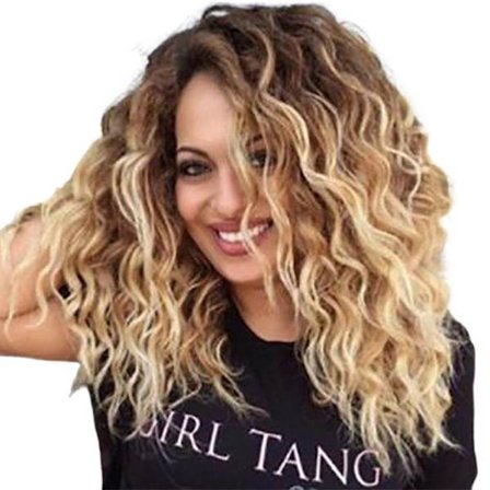 Naisten pitkä kihara peruukki, luonnollinen gradientti aaltoileva täysperuukki