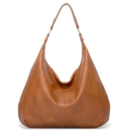 Hobo Väska för Kvinnor, Läder Tote Väska, Axelväska Handväska med Dragkedja Brun