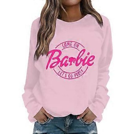 Barbie-inspirert trendy rosa Power Crew Neck langermettet genser for kvinner (XL Rosa 2)