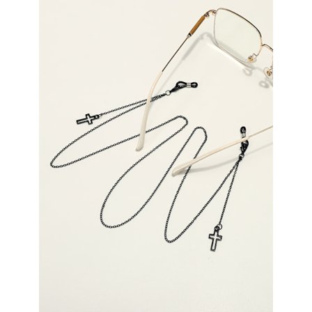 Metalliset silmälasiketjut, mustat, ontolla ristillä.