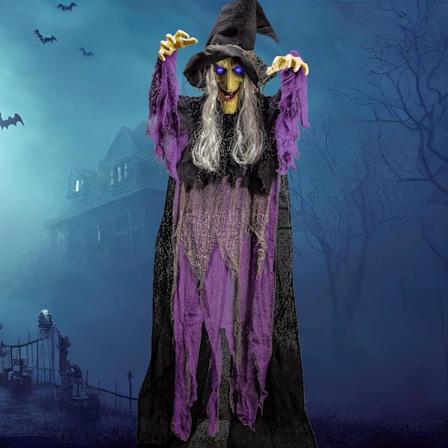 Halloween Henge-Heks Animatronisk Lilla, Snakkende Animert Heks Med Lysende Øyne Lydaktivert, Halloween Dekorasjoner Utenfor