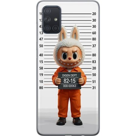 Kompatibel Mobilcover til Samsung Samsung Galaxy A71 Sød tegnet kaninfigur i fængselsklæder med fangenummer mod baggrund med længdemåling