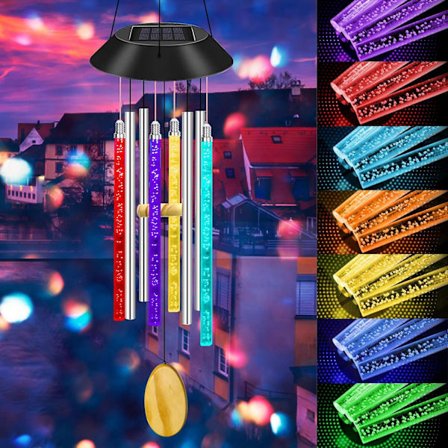 Tuulikellot ulkopuutarha, aurinkotuulikellot väriä vaihtavilla valoilla, lahja jouluksi, äitienpäiväksi, kiitospäivä, syntymäpäivät