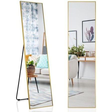 COSTWAY rektangulært stående spejl-vægspejl, 40 x 60 CM, fuldlængde spejl med justerbar vippevinkel, guld