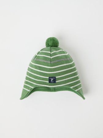 Polarn O. Pyret - Windproof fleece lined stripey hat in wool blend - 48|50 - Childrenswear - green