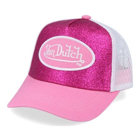Von Dutch - Rosa trucker Keps - Kids Oval Patch Glitter Pink/White Trucker @ Hatstore