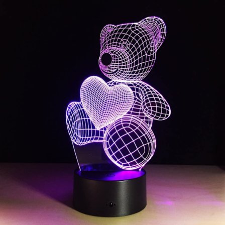 Kreativ 3D Visuell Illusion LED-lampa Björnform Nattlampa B