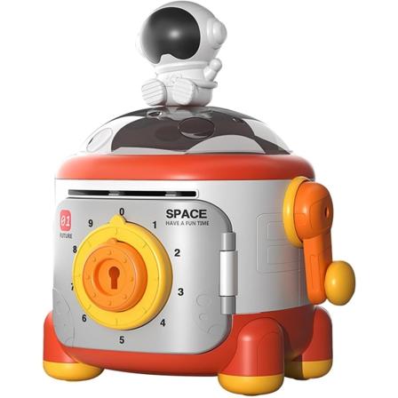 Astronaut Piggy Bank til børn, med kodeordssikret møntpengebank, legetøj med stor kapacitet, rød