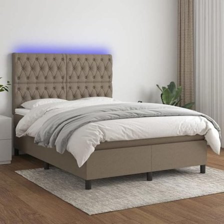 Maison Exclusive - Lamelseng og madras med LED Taupe 140x200cm Stof