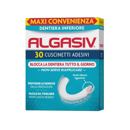 Algasiv Cuscinetti Adesivi Dentiera Inferiore 30 Pezzi Tenuta