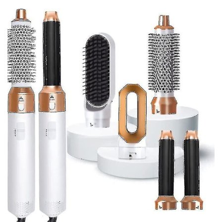 5-i-1 Styler, Airwrap Styler med varm borste, plattångar och locktång (vit guld)