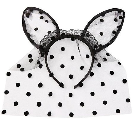 Sexig Kattöron Huvudband med Mesh, Rynkor, Spets och Polka Dot Svart Mask Slöja Hårcirkel Halloween Cosplay Fest Huvudbonad