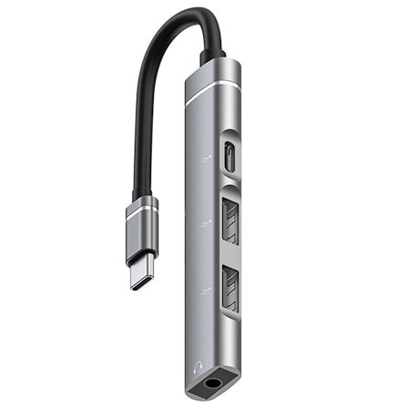 Type-C-dockingstation til 3,5 mm-stik USB2.0 TypeC HUB 4-i-1-splitter USB C-adapter til UDisk-tastatur Grå 0.03