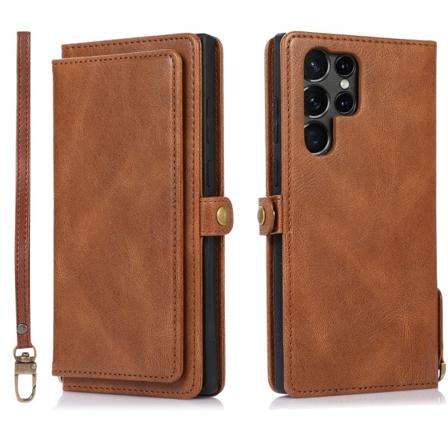 Samsung Galaxy - 2 i 1 Plånboksfodral Brun S23 Ultra
