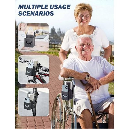 Koppholder for rullestol, 2 i 1 Vannflaskeholder og telefonholder, Universell drikkekoppholder for rullator, gåstol, barnevogn, sparkesykkel