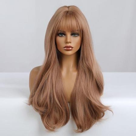 Lang bølget menneskehår paryk blonde front midterskilning naturlig T-lignende