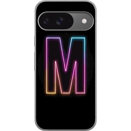 Yhteensopiva Puhelinkuori Google Google Pixel 9 Neonkirjain M värinvaihtuva valotehoste mustaa taustaa vasten, moderni minimalistinen typografia vahv