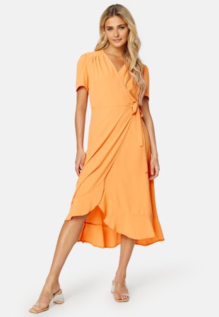John Zack Short Sleeve Wrap Dress Orange Klær
