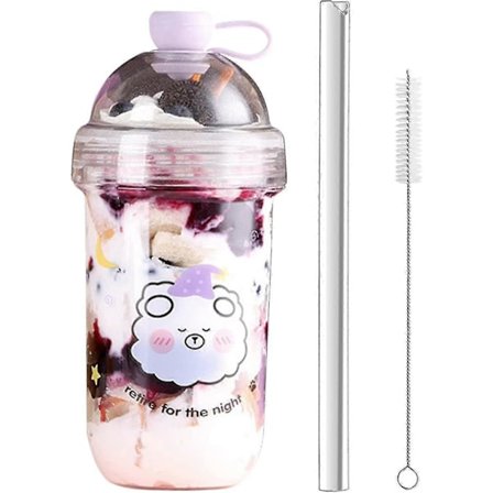 Bubble Tea Krus, 560 ml Genanvendelig Drikkekop Med Låg Og Sugerør Til Smoothies, Milkshakes Og Juice, Fantastisk Til Hjem Og Kontor (lilla).