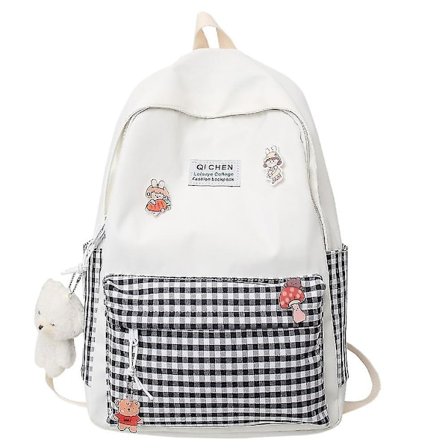 Ryggsäck Dam Kontrastfärg Rutig Vintage Tjej Skolväska Gymnasium College Skolväska