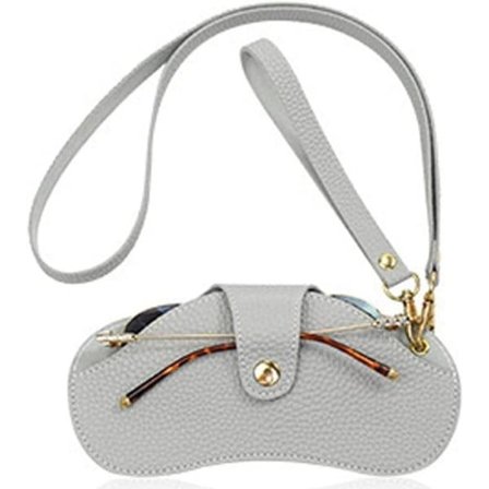 Halvhårt glasögonfodral att hänga runt halsen, fast lock, glasögonfodral i läder, solglasögonfodral, läshållare, grå