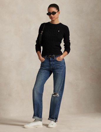 Polo Ralph Lauren Cable-Knit Cotton Crewneck Sweater - Black - XXS