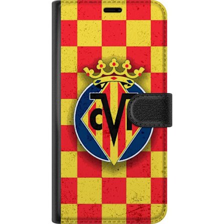 Kompatibelt Lommeboketui til Xiaomi Redmi Note 14 Pro Villarreal CF-emblem mot rød og gul rutemønstret bakgrunn