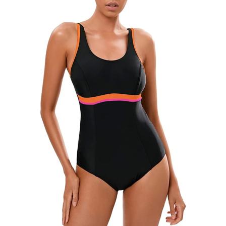 Damsportig baddräkt i ett stycke Black & Orange 42