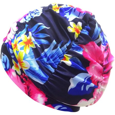Kvinder Plisseret Blomsterprintet Badehætte Svømmebassin Strand Surfing Langt Hår Øre Beskyttelse Hætter Hatte