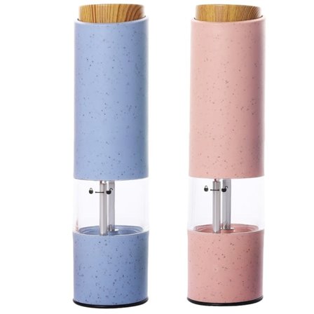 Elektrisk peberkværn automatisk saltkværn hvedefiber 1 stk blå + 1 stk pink