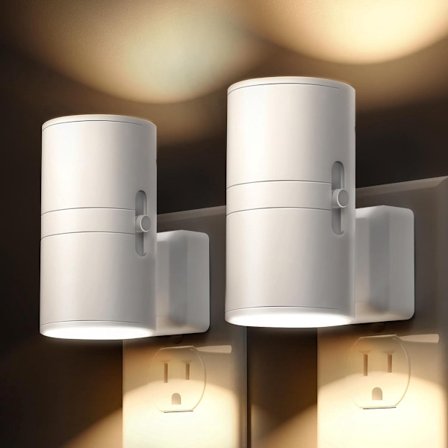 Nattlampa - Ljussensor för energibesparing - Mjukt varmvitt ljus (3000K) - Enkel att koppla in - Set om 2 - För varje rum