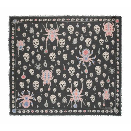 Alexander McQueen, Jewelled Bug Skull Scarf Czarny, Kobieta, Rozmiar: ONE Size