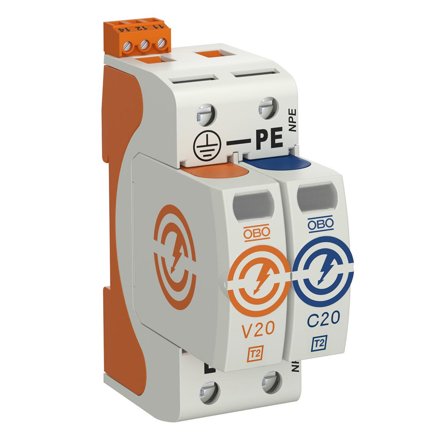 Obo Bettermann 5095331 Overspenningsvern type 2, 230 V, IP20 1+N/PE, 2 leder, Stikkontakter & kabler