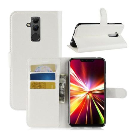 Huawei Mate 20 Lite mobiletui i kunstlæder med Litchi struktur og kortlommer - Hvid White