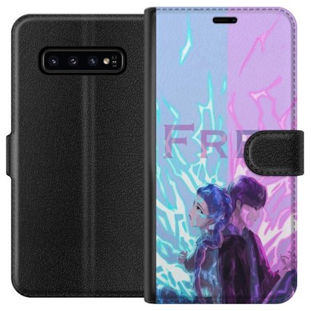 Kompatibelt Plånboksfodral till Samsung Samsung Galaxy S10 Fritt Dual Power motiv med två karaktärer i blått och rosa neonljus som symboliserar fr