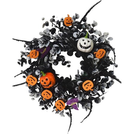 Gresskarspøkelseskrans | Halloween Dørkrans Gresskaransiktkrans - Høstdørkrans, Halloween Lønnebladkrans Ornament til Thanksgiving