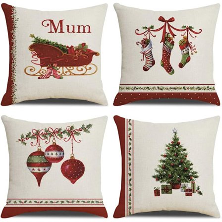 Housse de Coussin Noel 45x45cm, Lot de 4 Noël Décoratif Canapé en
