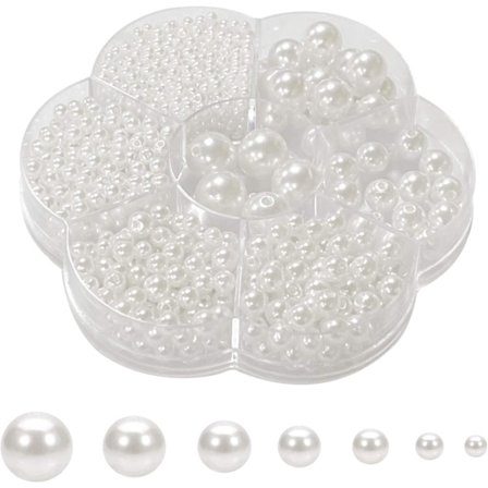 1150 stycken, 3/4/5/6/8/10/12 mm vita konstgjorda pärlor