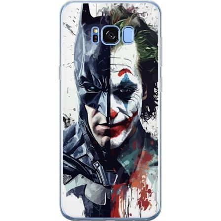 Kompatibelt Mobildeksel til Samsung Samsung Galaxy S8+ Delt portrett av Batman og Joker i dramatisk illustrasjon, ikonisk superhelt motiv med mørk ku