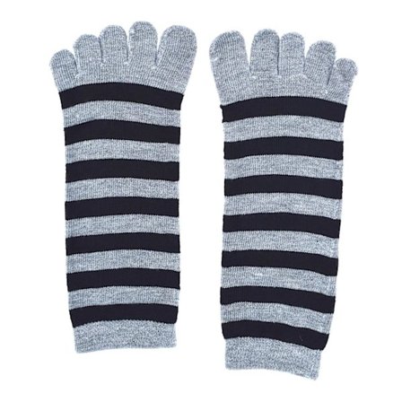 Randiga tåstrumpor grå/svart