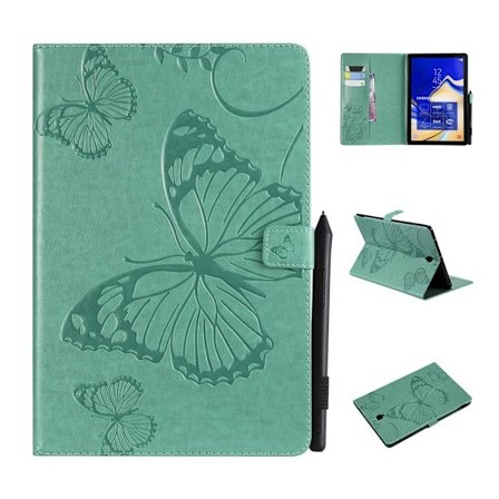 Samsung Galaxy Tab S4 läderfodral med fjärilsavtryck - Turkos
