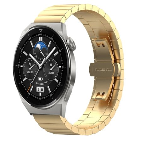 Guld Guld 22mm Metall Stål Klockarmband kompatibelt med Huawei Watch Gt 3 Pro 46mm