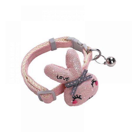 Kattklockhalsband med tecknad kanindekor, justerbar storlek för litet husdjur (rosa) (LGL)