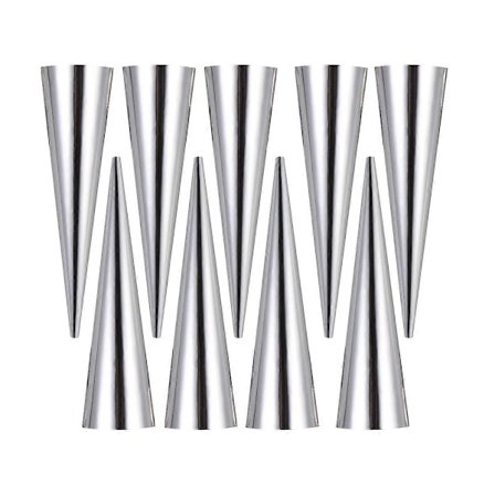 9 kpl ruostumattomasta teräksestä valmistettuja leivänpaistomuotteja, kartion muotoisia croissant-muotteja, leivänvalmistustyökaluja kotileipomoon (L-