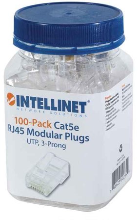 INTELLINET Modular Plugs RJ45 UTP for solid 8p8c, Cat5e, 100 plugs in jar