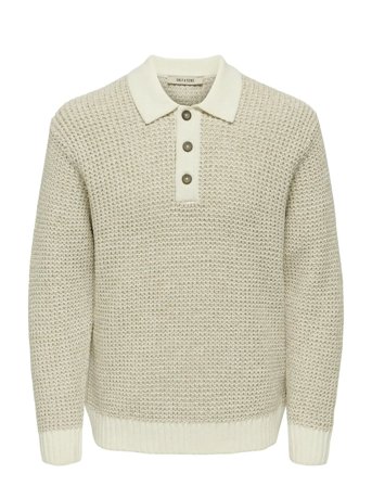 ONLY & SONS Onsalf Rlx Structure Polo Knit - Cream - L