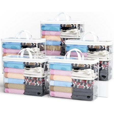 5-pak stofopbevaringsposer med lynlåsholder - Gennemsigtige opbevaringsposer til tøj, sengetøj og legetøj_TF_TF